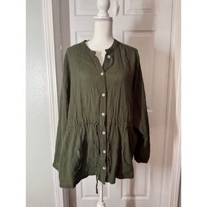 Torrid Olive Green Swiss Dot Button Front Tunic Top (Size 4X)